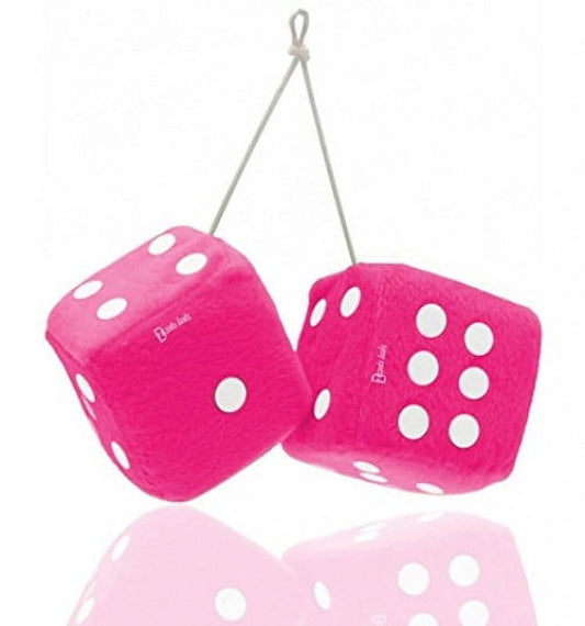 Zento Deals Pair of 3 inch Square Pink Hanging Fuzzy Dice with White Dots